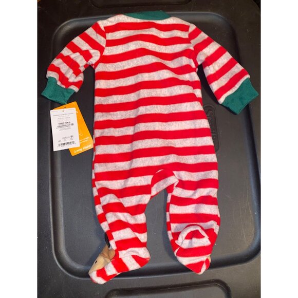 Carter's Fleece Striped Christmas Reindeer Footed Sleeper Romper Newborn - Picture 5 of 8